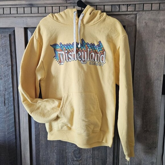 Disneyland Resort Hoodie Yellow Pullover Sweatshirt Unisex Size Small Retro Logo - Picture 2 of 7